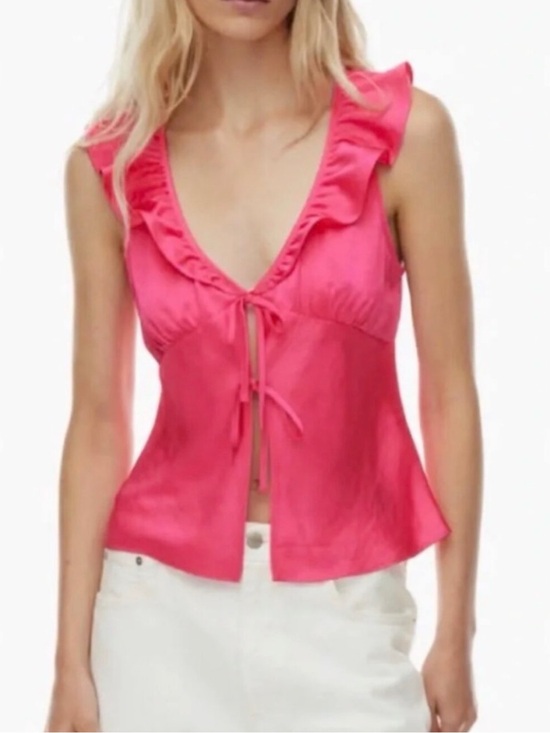 Wilfred Tops - NWT Wilfred Tonka Satin Blouse in Bright Rose Pink - L